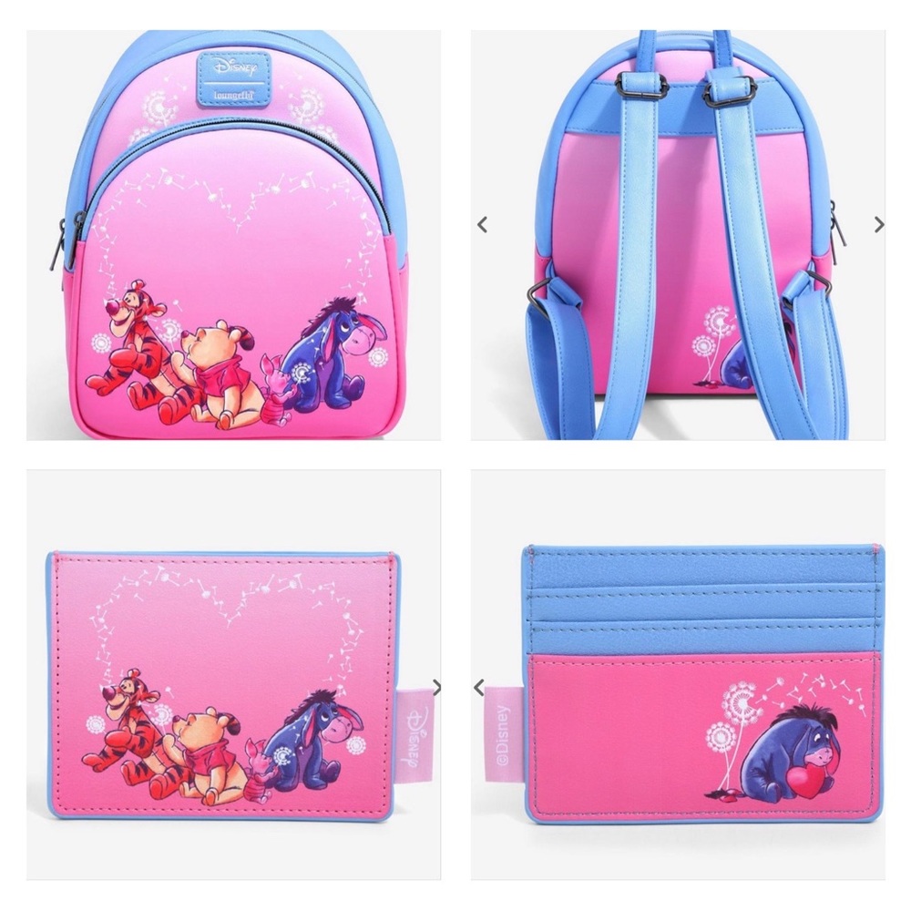 Loungefly Pink & Blue Winnie the Pooh Tigger & Eeyore Mini Backpack